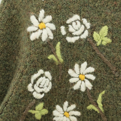 ピンクハウス★ひなぎく刺繍が可愛い♪ニットカーディガン カーキグリーン系 前開き 厚手 z23453