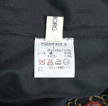 【美品！】インゲボルグ INGEBORG★ノースリーブワンピ お花がいっぱい ペイズリーpt 肩ひもリボン 大きいサイズL 黒系 z22268