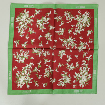 【美品】ピンクハウス★可憐な白花ハンカチ ロゴpt 花束 サイズ42㎝角 赤系 so446
