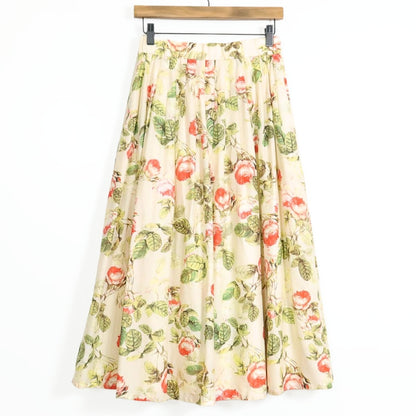 【極美品】インゲボルグ★大人可愛い！薔薇pt ふんわり♪ギャザースカート 綿麻♪サイズ3(9号) ベージュ系 ＊z13734