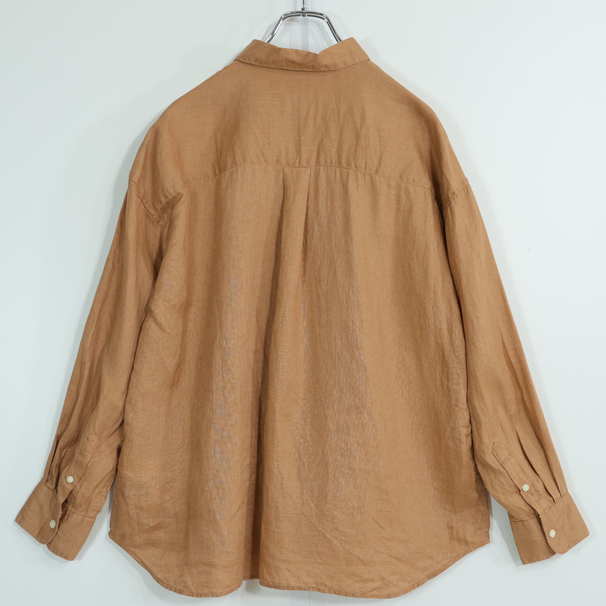 【美品】ユニクロ★麻100％！長袖シャツ 大きいサイズXL 茶系 無地 薄手 z22852