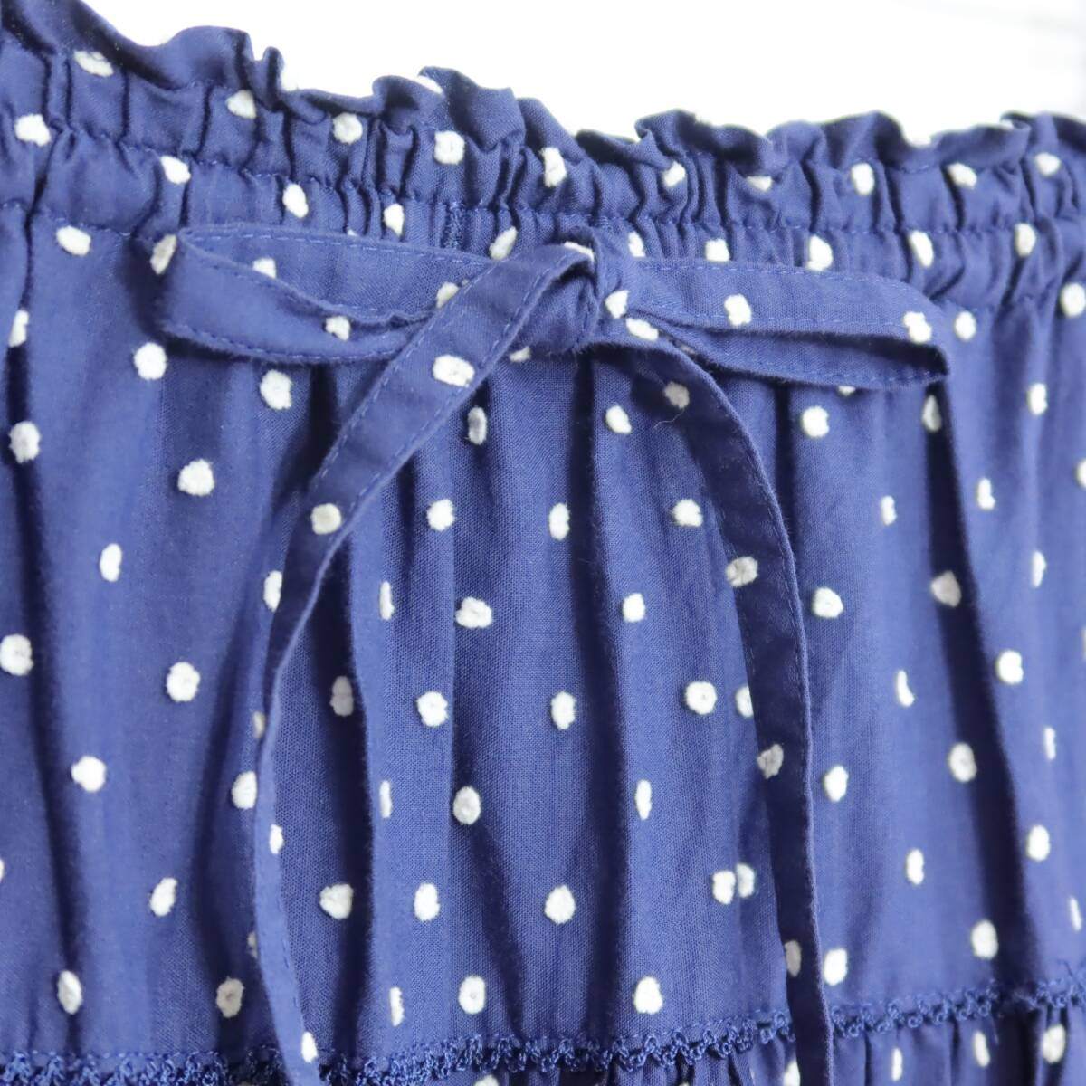 【美品】ピンクハウス★アシンメトリー フリルデザイン♪ドット刺繍 綿100% フレアスカート サイズ9号 ネイビー系 z20257