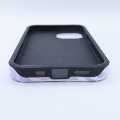 BURGA★マーブルゼブラ柄 iPhone14ケース MagSafe対応 巾着付 紫系 so398