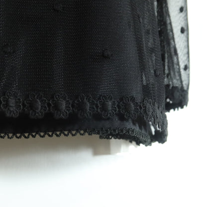 【極美品】ピンクハウス★ドットチュールレースのブラウス 大きいサイズL 黒系 リボン&お花のモチーフ付♪薄手 z18616