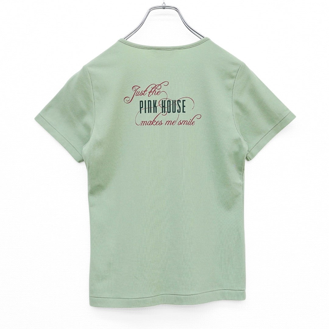 【美品】ピンクハウス★ロゴ&レタードpt♪半袖カットソー Tシャツ サイズM ハッカ系 無地 z23238