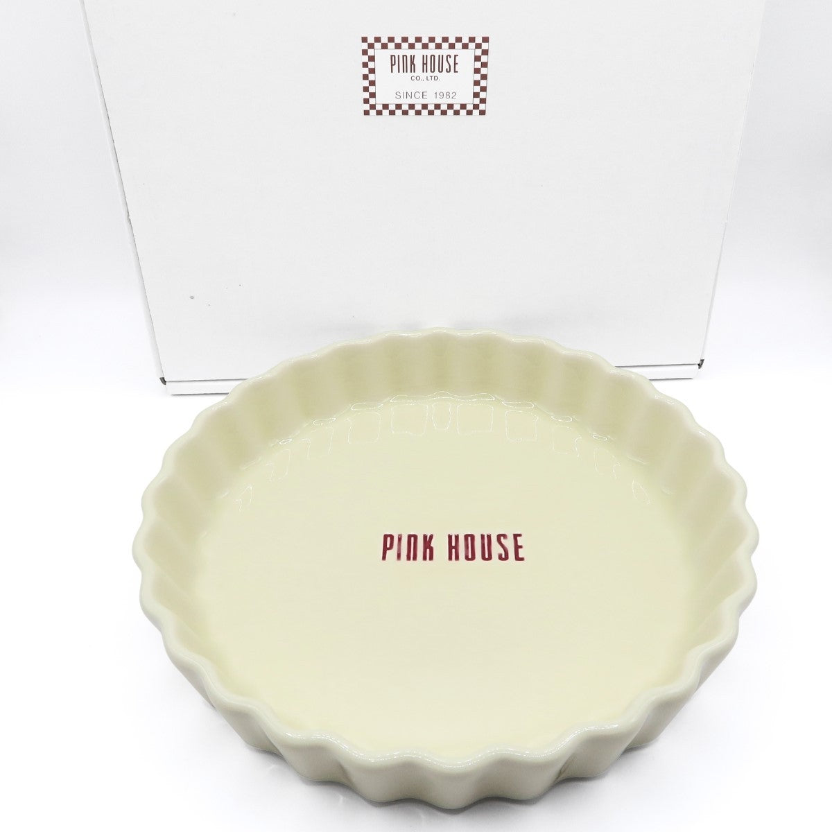 【未使用品】ピンクハウス★ロゴ入タルト型 陶器 プレート ケーキ皿 グラタン皿 食器   アイボリー系 so339