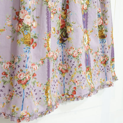 【極美品】ピンクハウス★壁紙模様pt♪キャミワンピ パープル系 薔薇&苺♪ふんわり♪2025年 薄手 z22499