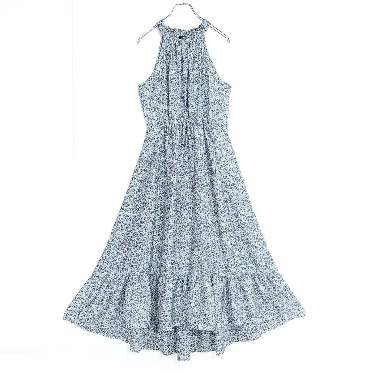 【美品】ZARA ザラ★小花柄マキシワンピース ホールターネック サイズM ブルー系 薄手 z19491