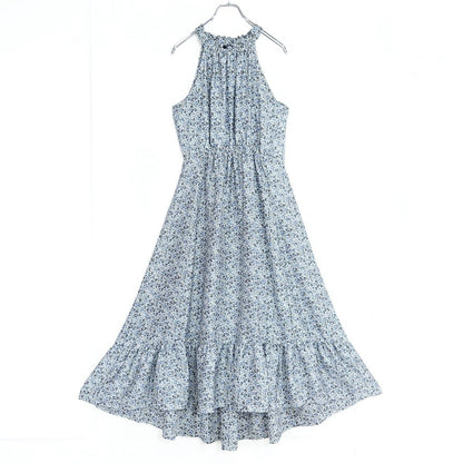 【美品】ZARA ザラ★小花柄マキシワンピース ホールターネック サイズM ブルー系 薄手 z19491