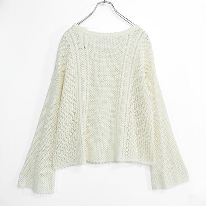 【極美品】ＧＵ★かぎ編みニットプルオーバー♪レーシーフレアスリーブ 大きいXXLサイズ 白系 z22877