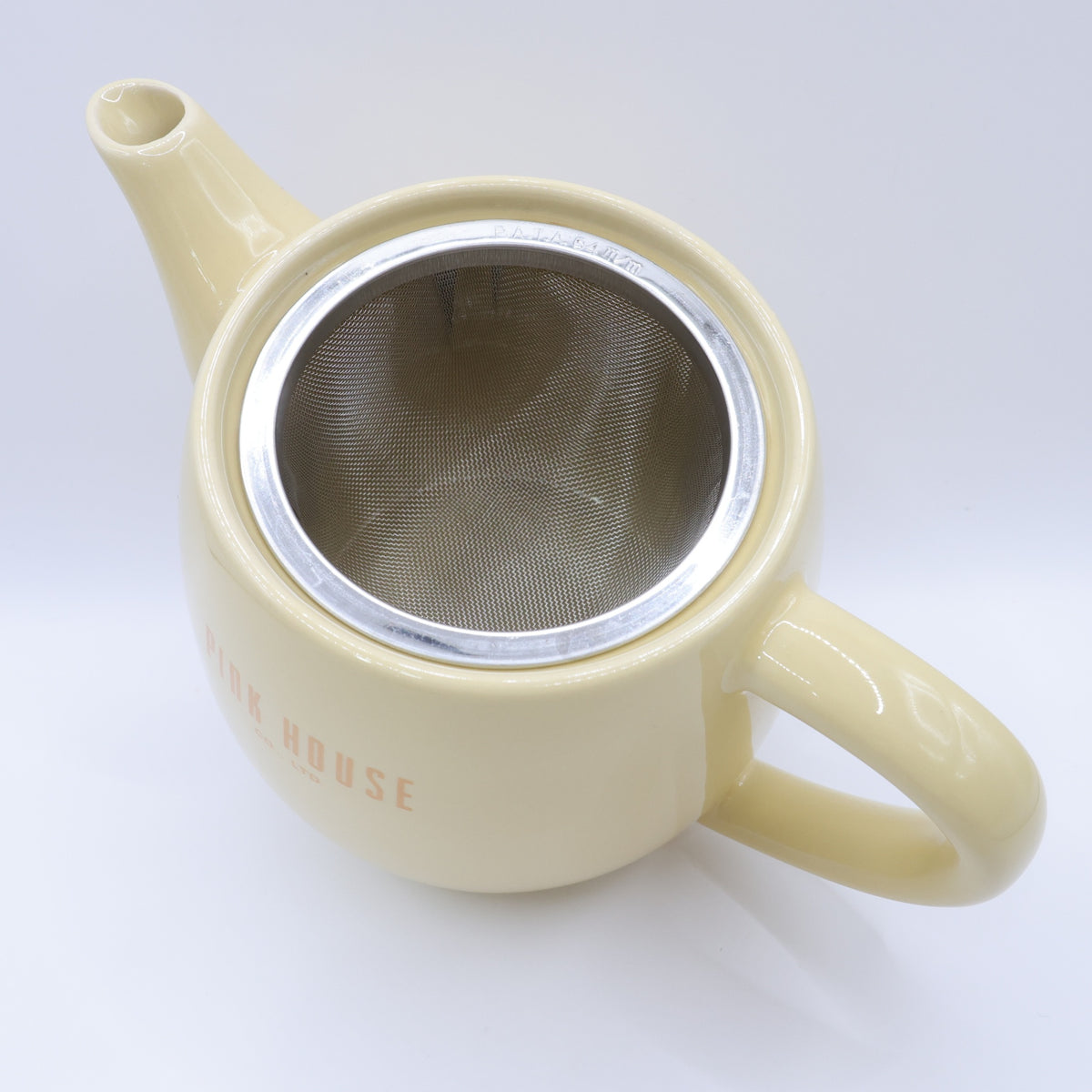【美品】ピンクハウス★ギンガム&ロゴ入り♪ティーポット 紅茶ポット 陶器 イエロー系 茶こし付 so0411