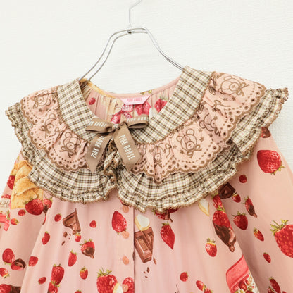 ピンクハウス★ストロベリーチョコベアpt♪ミディワンピース ピンク系 青木美沙子♪くま刺しゅう&オリチェ♪z23269