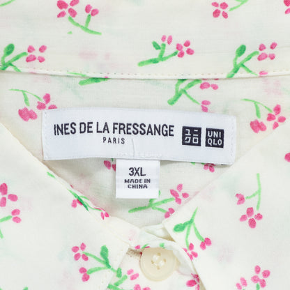 【美品】ユニクロ×イネス★長袖シャツ 花柄 大きいサイズ3XL オフ白系 薄手 z22874