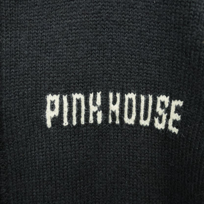 【新品タグ付】ピンクハウス★ロゴ刺繍&ゴールドボタン♪フード付きロングニットカーディガン 黒系 前開き z23520