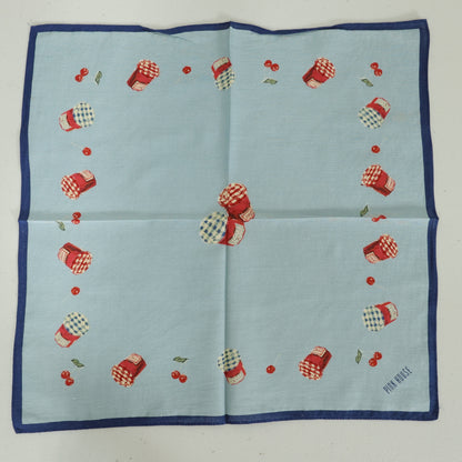 ピンクハウス★ジャム瓶×さくらんぼpt♪配色が可愛い大判ハンカチ 42×42サイズ 水色系*so442