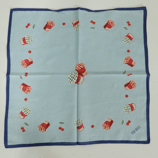 ピンクハウス★ジャム瓶×さくらんぼpt♪配色が可愛い大判ハンカチ 42×42サイズ 水色系*so442