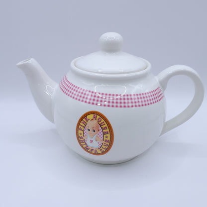 【美品】ピンクハウス★キューピー&ギンガム♪ティーポット 紅茶ポット 陶器 白×ピンク系 so410