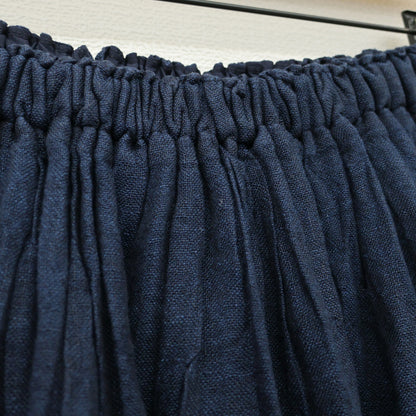 【美品・紙タグ有】中川政七商店★麻のかや織 ギャザースカート 紺系 麻100% 涼しげな透け感♪無地 z23315