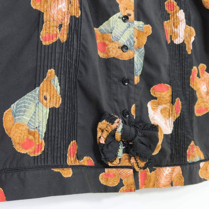 【美品】ピンクハウス★可愛い！セーターくまpt♪フード付きワンピース 黒系 前開き リボン&はしごレース♪薄手 z19593