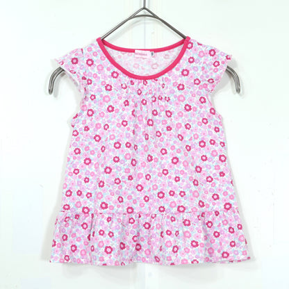 ミキハウス★小花柄プリントが可愛い♪ ペプラム風ノースリーブTシャツ キッズサイズ100 ピンク系 z22127