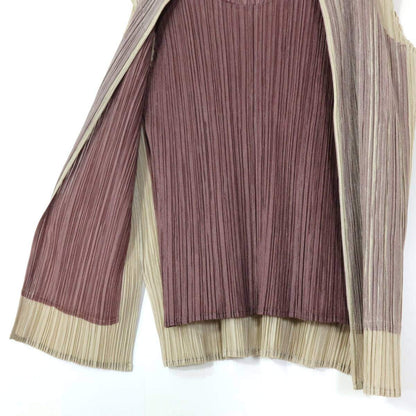 【極美品】プリーツプリーズ PLEATS PLEASE イッセイミヤケ★重ね着風ノースリーブカットソー  極細プリーツ サイズ4 茶系 z20946