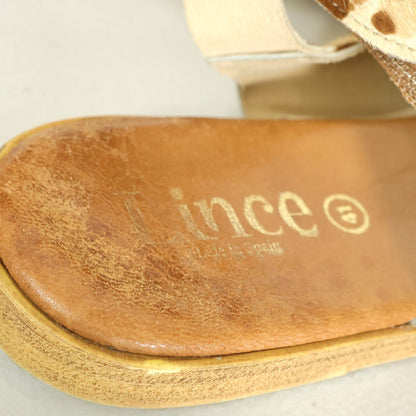 Lince リンス★ハラコ レオパード柄 フラットサンダル 大きいサイズ41 ブラウン系 *sh213