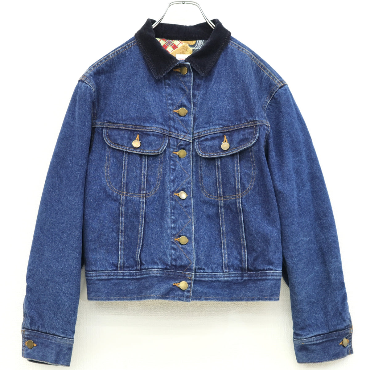 ワンダフルワールド カネコイサオ★キュートなセーターくま刺しゅう♪中綿入りデニムジャケット 紺系 裏キルティング z23580