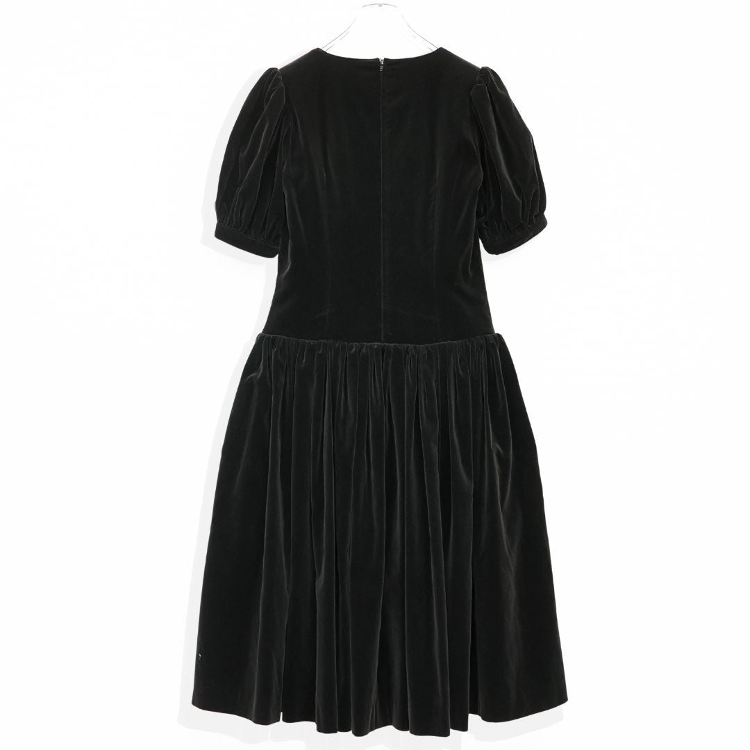 ピンクハウス★ふんわりフォルム♪黒ベロアのパフ袖ワンピース ドレス 黒系 厚手 z23246