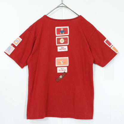 ベビーピンクハウス★ワッペンいっぱい♪半袖Tシャツ 前ポケット キューピー ぬいぐるみクマ ウサギ パフェ サイズL(120cm) 赤系 z21894