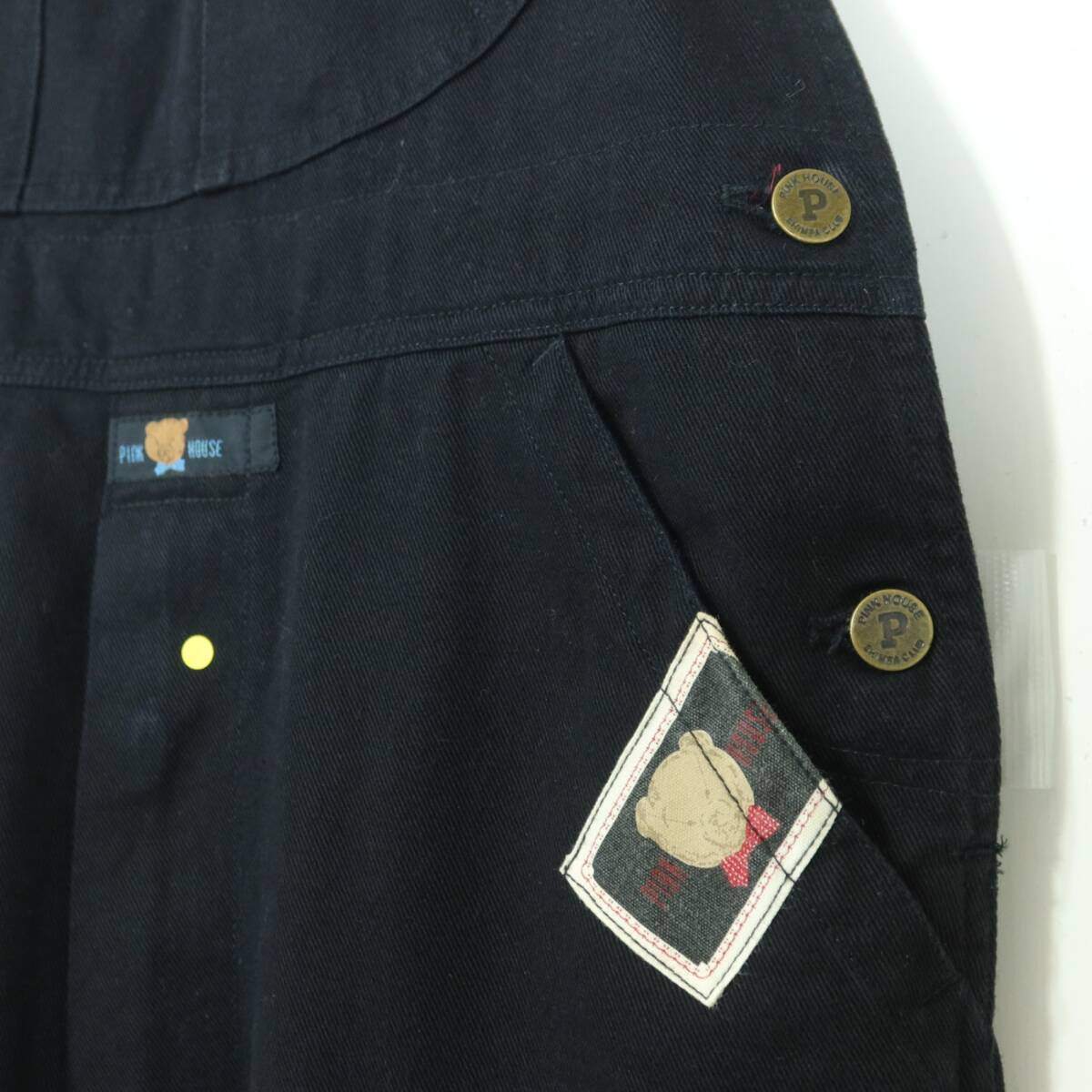 ピンクハウス★可愛い！テディワッペンがいっぱい♪刺繍デザイン カジュアル オーバーオール ブラックデニム 黒系 ＊z20112