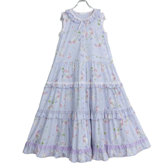 【極美品】ピンクハウス★スイートピーpt♪配色フリル使いワンピース ラベンダー系 前開き 2025年製 薄手 z22535