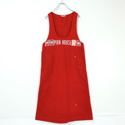 ピンクハウス★ひなぎくワッペン♪デニムのジャンパースカート 赤系 無地 z22083