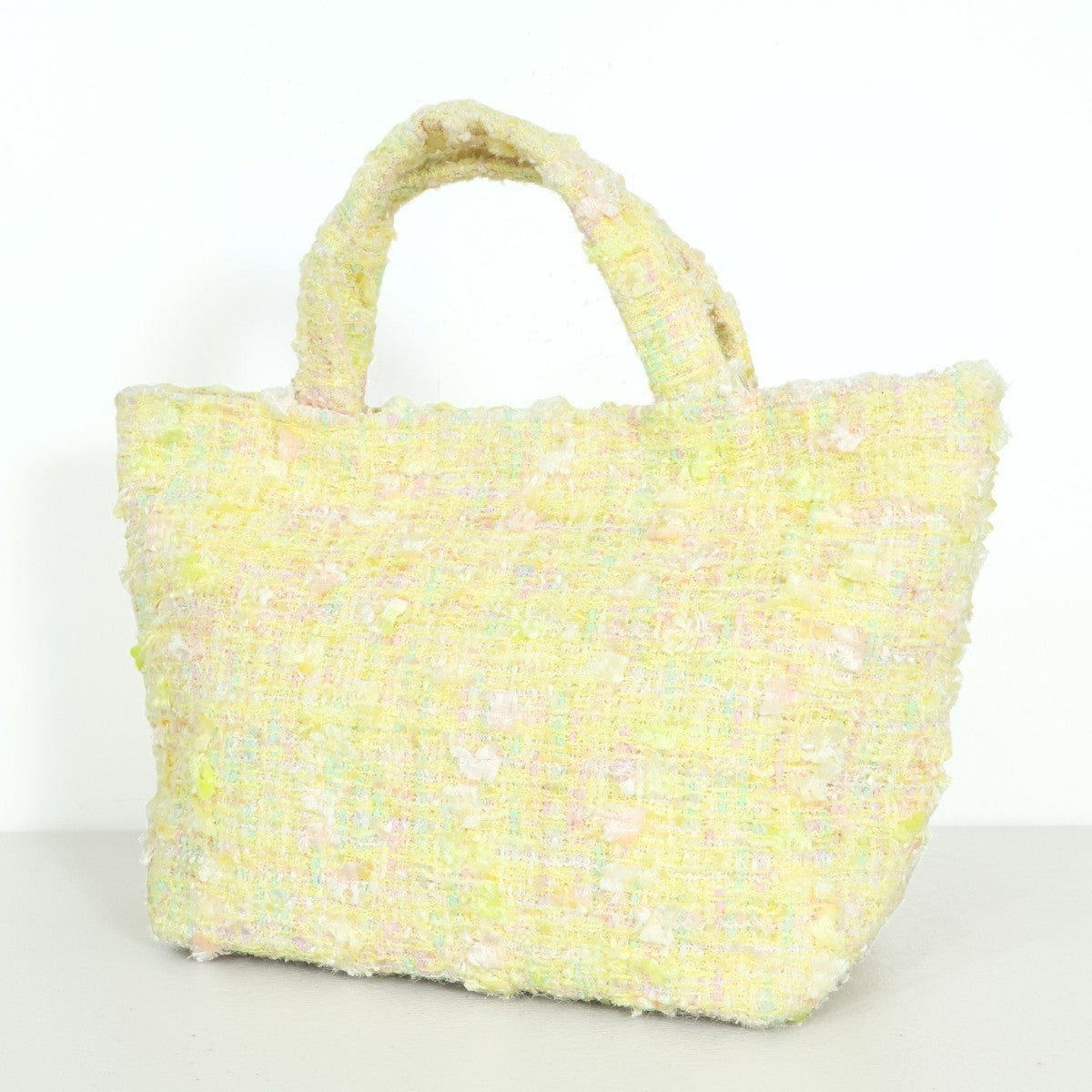 【美品】Magnolie★パステルカラーが可愛い♪ ツイードバッグ 黄色系 ba223