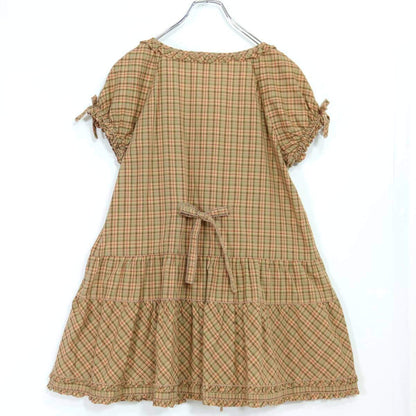 【美品】ピンクハウス★可愛いシルエット♪ パフスリーブチュニックワンピース オリチェ柄 ブラウン系 ＊z19601