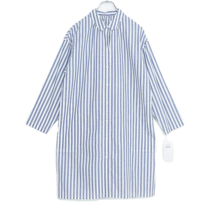 【新品タグ有】キャラオクルス レリアン★涼しげ♪綿麻素材のチュニックブラウス サイズ9 白×紺系 ストライプ柄♪薄手 z21035