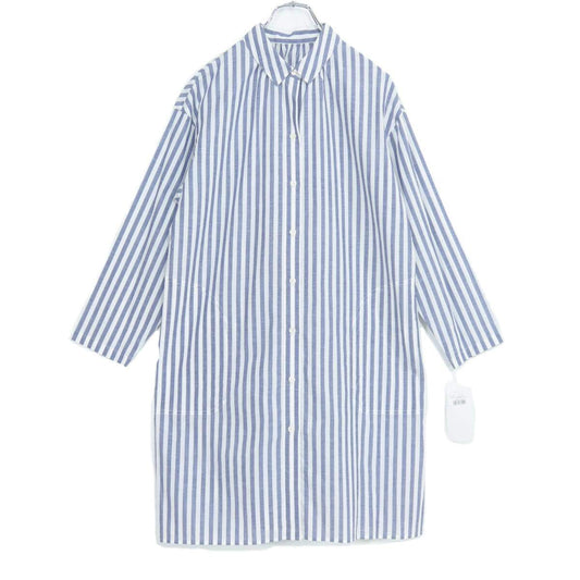 【新品タグ有】キャラオクルス レリアン★涼しげ♪綿麻素材のチュニックブラウス サイズ9 白×紺系 ストライプ柄♪薄手 z21035