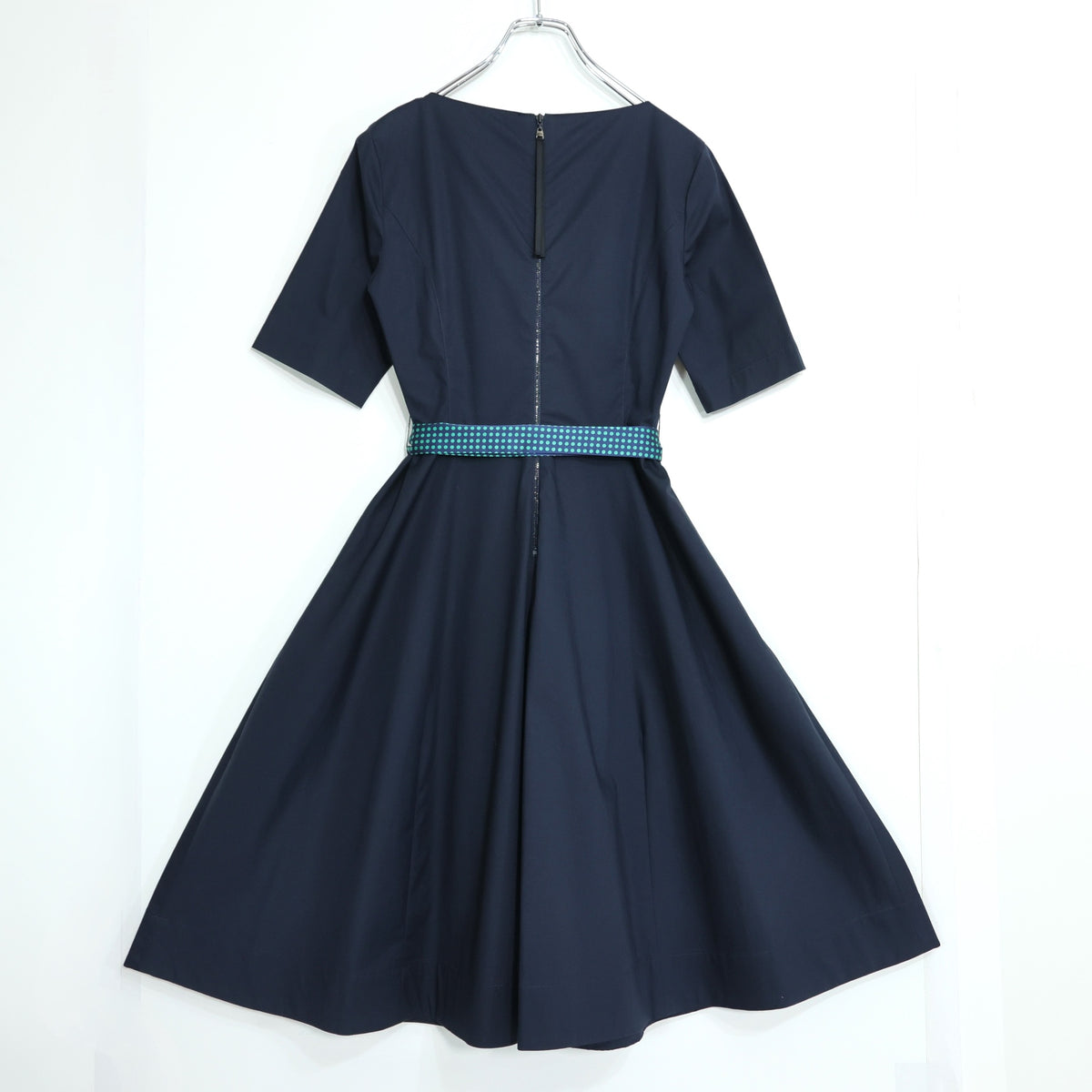 【極美品・紙タグ有】ミラショーン ブルーレーベル★半袖ワンピース サイズ40 濃紺系 薄手 z22230
