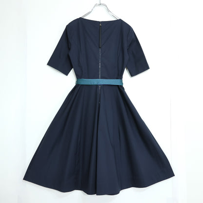 【極美品・紙タグ有】ミラショーン ブルーレーベル★半袖ワンピース サイズ40 濃紺系 薄手 z22230