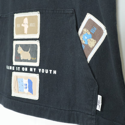 ベビーピンクハウス★ワッペンいっぱい♪半袖Tシャツ 前ポケット キューピー ぬいぐるみクマ ウサギ パフェ サイズL 黒系 z21891