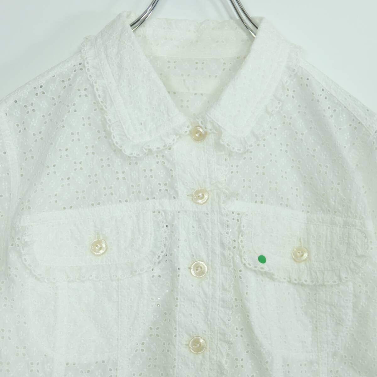 【紙タグ有】ピンクハウス★総カットワーク刺繡♪前開きブラウス 大きいサイズL 白系 残布有 z19872