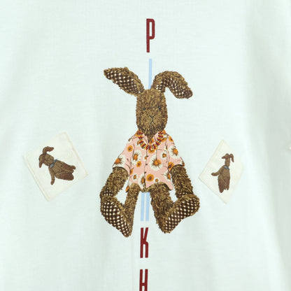 ピンクハウス★うさぎにぬいぐるみプリントとワッペン♪ 可愛い半袖カットソー・Tシャツ ゆったりシルエット 白系 z22514