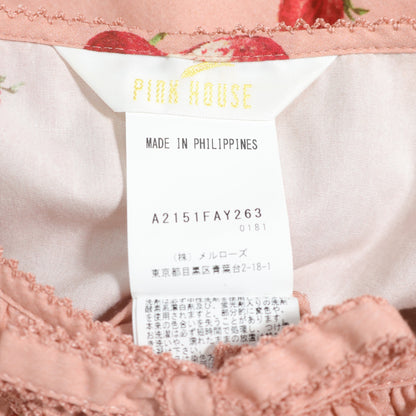 【極美品】ピンクハウス★いちごpt♪ふんわり半袖ワンピース ピンク系 前開き はしごレースも♪2025年製 z22281