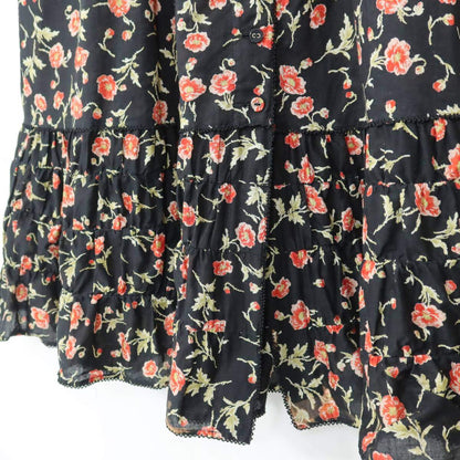 【美品】ワンダフルワールド カネコイサオ★花柄♪ノースリーブワンピース 黒系 裾ティアード♪薄手 z19760