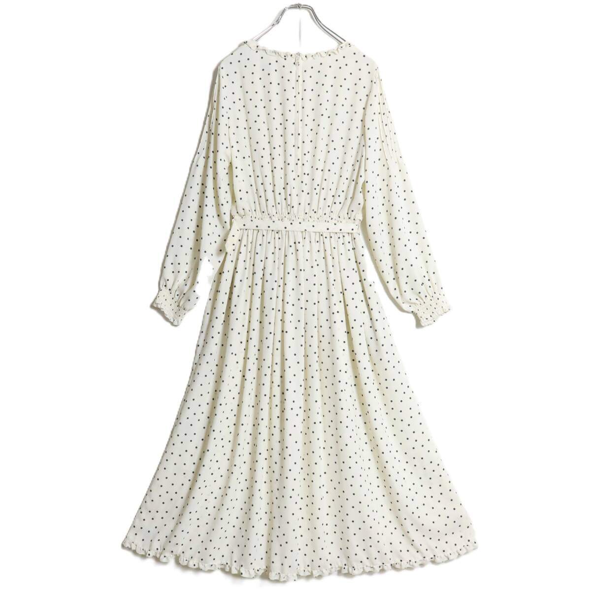 【美品】ピンクハウス★ドット柄ワンピース リボンコサージュ付き♪白系 フリル&ピンタック♪薄手 z16315