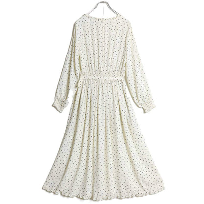 【美品】ピンクハウス★ドット柄ワンピース リボンコサージュ付き♪白系 フリル&ピンタック♪薄手 z16315