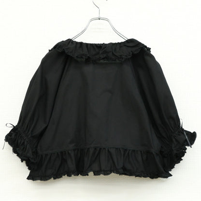 【美品】ピンクハウス★たっぷりフリル♪キュートな半袖ローンブラウス ボレロ風 黒系 2023年製 無地 z23576