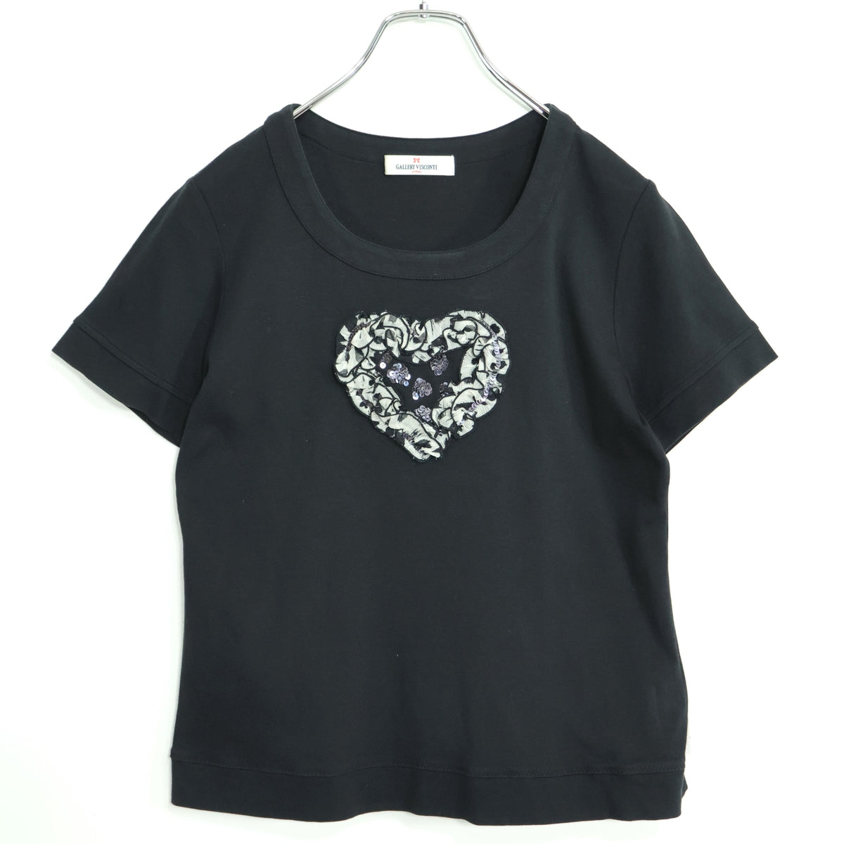 ギャラリービスコンティ★ハート＆スパンコール♪半袖Tシャツ サイズ3 黒系 z22627