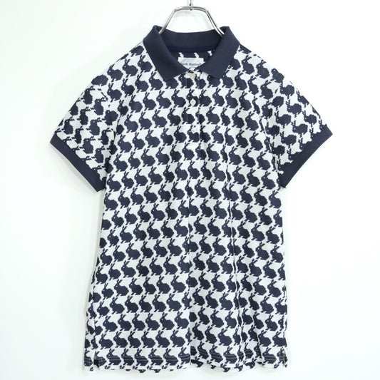 【美品】ジャックバニー★うさぎの総柄が可愛い♪ 半袖 ポロシャツ ゴルフウェア サイズ2 白・紺系 z22987
