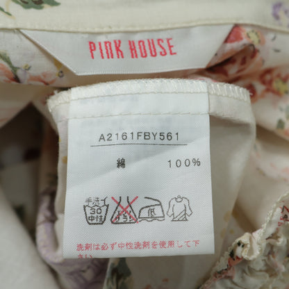 【美品】ピンクハウス★薔薇&エアメールpt♪半袖ミニワンピース エクリュ系 フリル&ピコレース♪薄手 z22548