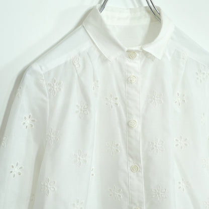 【美品！】nuovo quaranta ヌオヴォクアランタ★薄手ブラウス 長袖 刺しゅう 花 前開き サイズ7 XS 白系 z22489